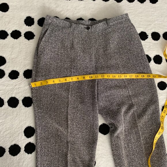 Vintage Pant Suit Tweed Herringbone Faux Fur Collar Blazer High Rise 2 Piece Set - Picture 11 of 16